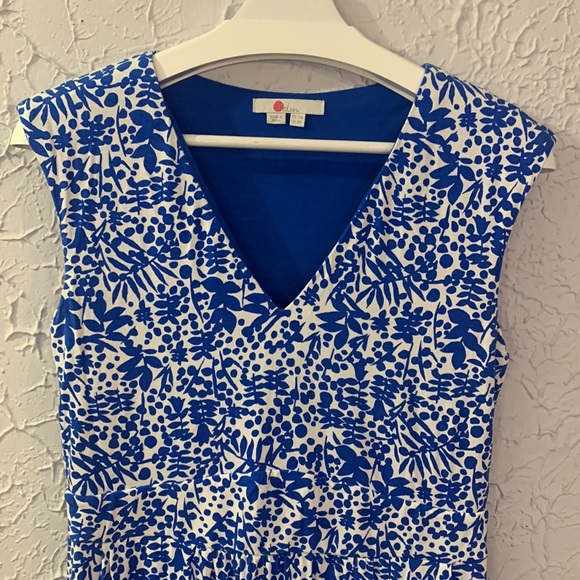 Boden Flowers Jersey Midi Dress Blue White 8R Pockets Sleeveless Business Casual - Picture 4 of 11